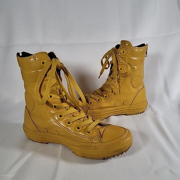 Converse Chuck Taylor Hi-Rise Boot Rubber Yellow Rear Zip 549589C Size W 5.5 - Picture 1 of 12